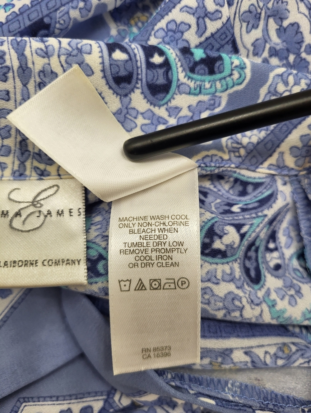 Emma James Women's Button Up Blouse Short Sleeve Blue Paisley Floral Size 10 - Picture 12 of 12